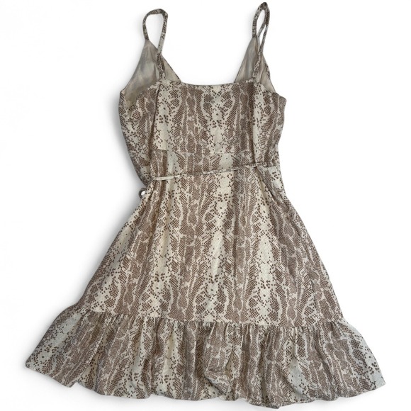 Audrey 3+1 Snake Print Wrap Mini Dress Small Ruffle Hem V-Neck Tie Waist - Picture 2 of 5